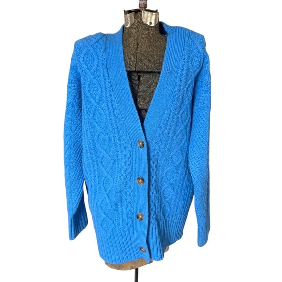 J. Crew Stretch Cable Knit Cardigan Cerulean Blue - Picture 2 of 14